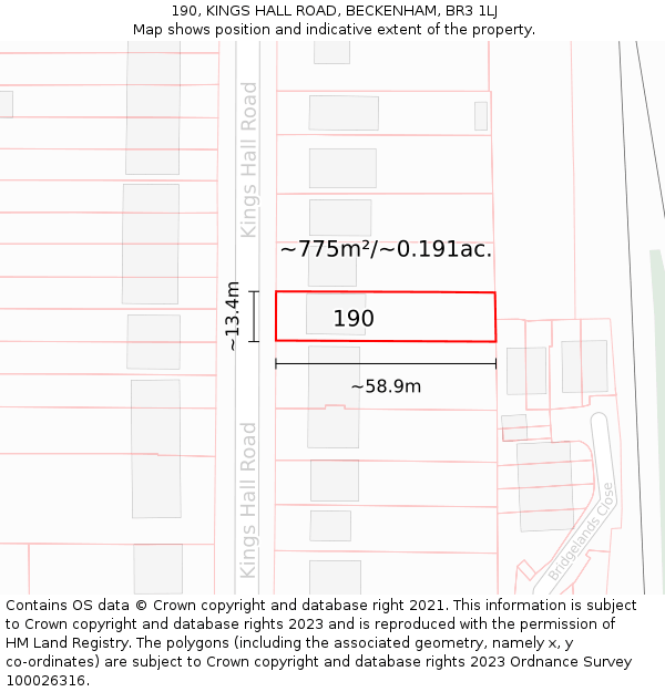 190, KINGS HALL ROAD, BECKENHAM, BR3 1LJ: Plot and title map