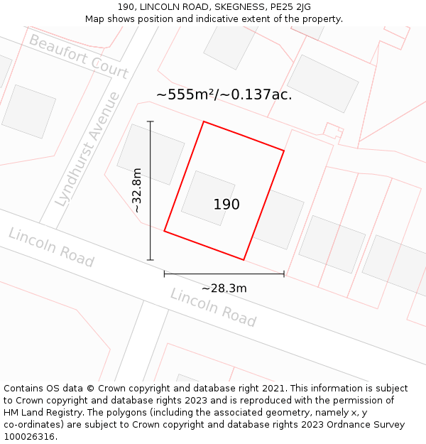 190, LINCOLN ROAD, SKEGNESS, PE25 2JG: Plot and title map
