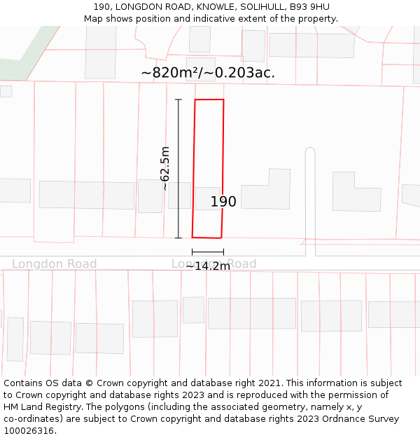 190, LONGDON ROAD, KNOWLE, SOLIHULL, B93 9HU: Plot and title map