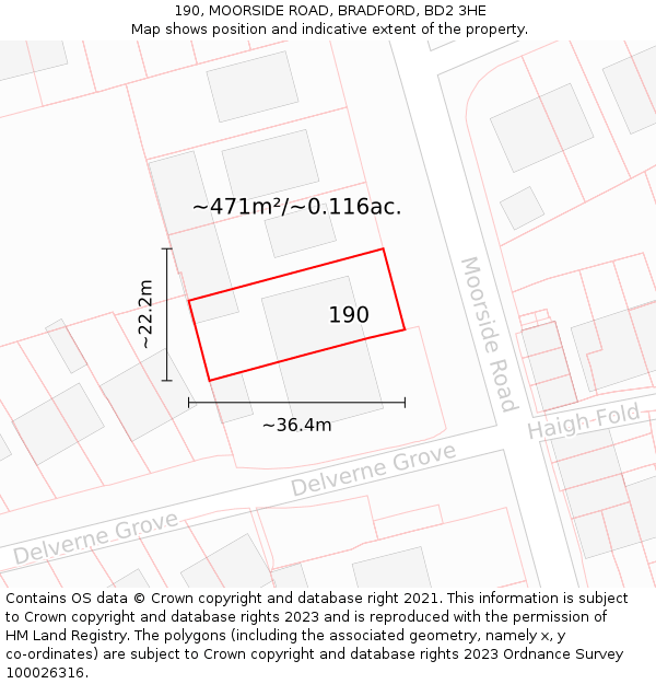 190, MOORSIDE ROAD, BRADFORD, BD2 3HE: Plot and title map