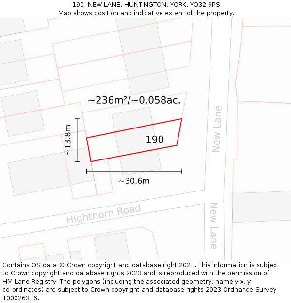 190, NEW LANE, HUNTINGTON, YORK, YO32 9PS: Plot and title map