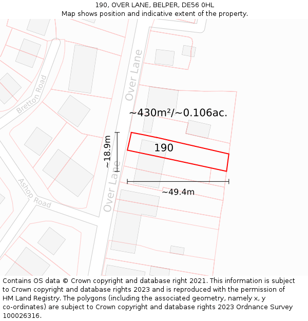190, OVER LANE, BELPER, DE56 0HL: Plot and title map