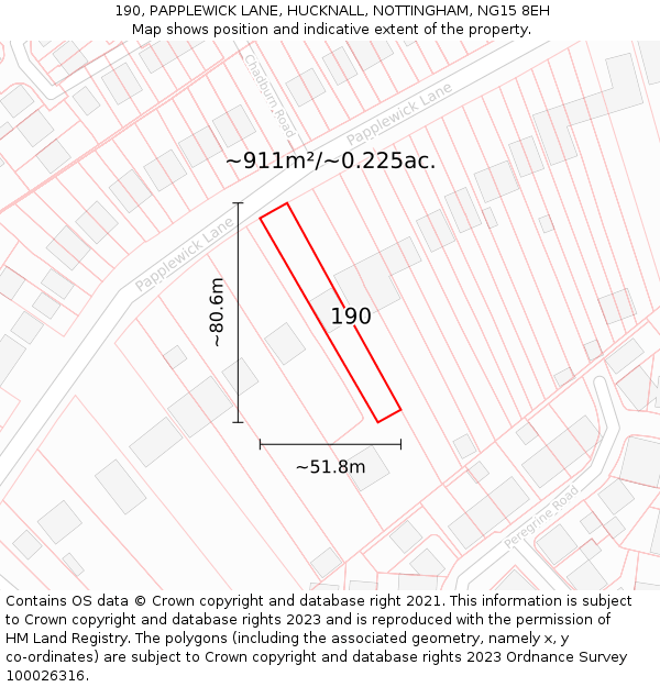 190, PAPPLEWICK LANE, HUCKNALL, NOTTINGHAM, NG15 8EH: Plot and title map