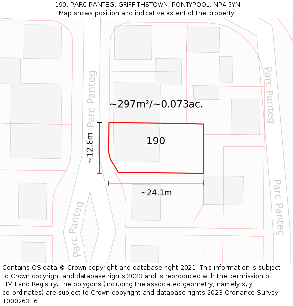 190, PARC PANTEG, GRIFFITHSTOWN, PONTYPOOL, NP4 5YN: Plot and title map
