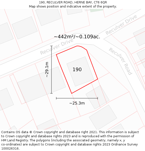 190, RECULVER ROAD, HERNE BAY, CT6 6QR: Plot and title map