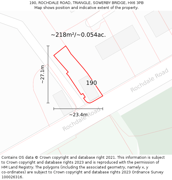 190, ROCHDALE ROAD, TRIANGLE, SOWERBY BRIDGE, HX6 3PB: Plot and title map