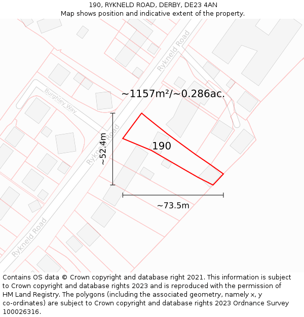 190, RYKNELD ROAD, DERBY, DE23 4AN: Plot and title map