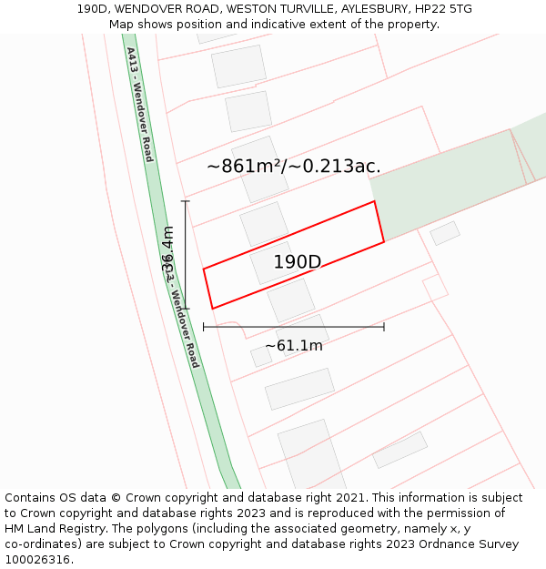 190D, WENDOVER ROAD, WESTON TURVILLE, AYLESBURY, HP22 5TG: Plot and title map