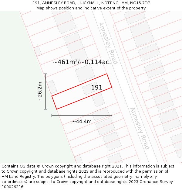 191, ANNESLEY ROAD, HUCKNALL, NOTTINGHAM, NG15 7DB: Plot and title map