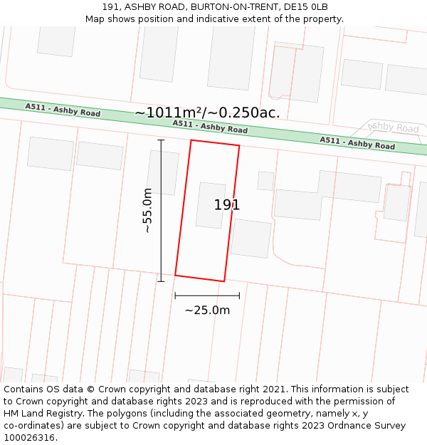 191, ASHBY ROAD, BURTON-ON-TRENT, DE15 0LB: Plot and title map