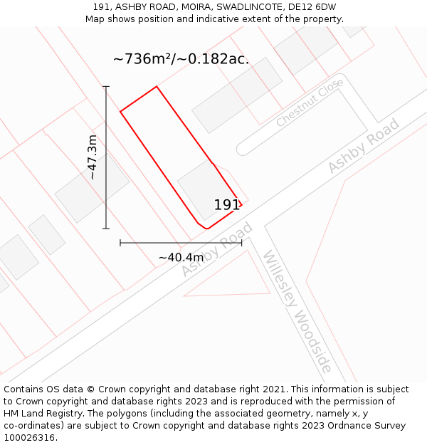 191, ASHBY ROAD, MOIRA, SWADLINCOTE, DE12 6DW: Plot and title map