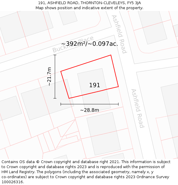 191, ASHFIELD ROAD, THORNTON-CLEVELEYS, FY5 3JA: Plot and title map