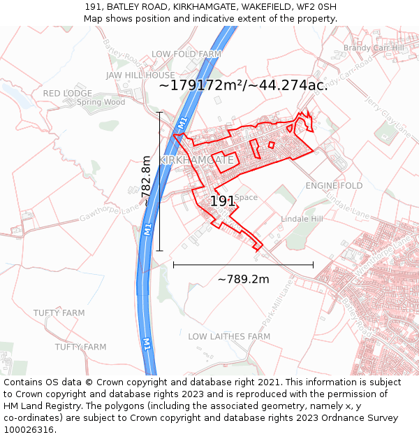 191, BATLEY ROAD, KIRKHAMGATE, WAKEFIELD, WF2 0SH: Plot and title map