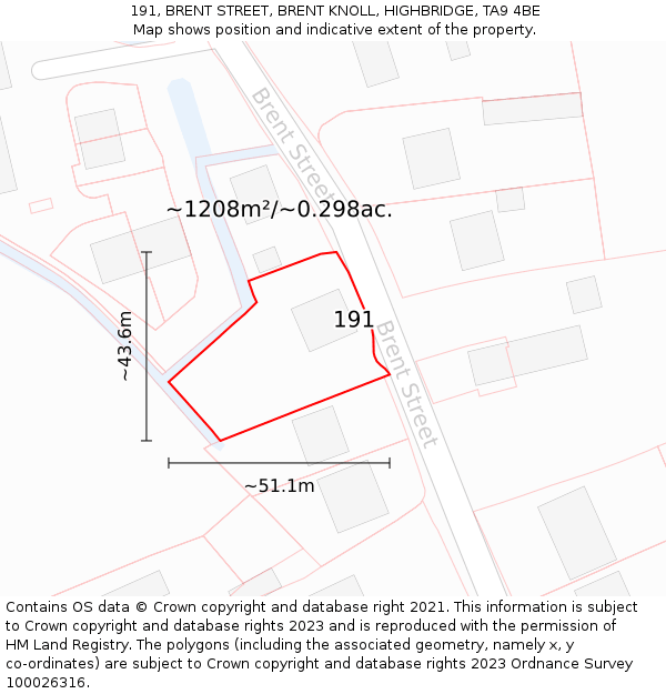 191, BRENT STREET, BRENT KNOLL, HIGHBRIDGE, TA9 4BE: Plot and title map