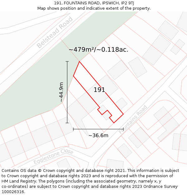 191, FOUNTAINS ROAD, IPSWICH, IP2 9TJ: Plot and title map