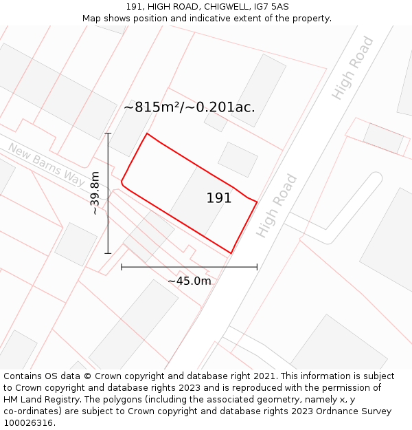 191, HIGH ROAD, CHIGWELL, IG7 5AS: Plot and title map