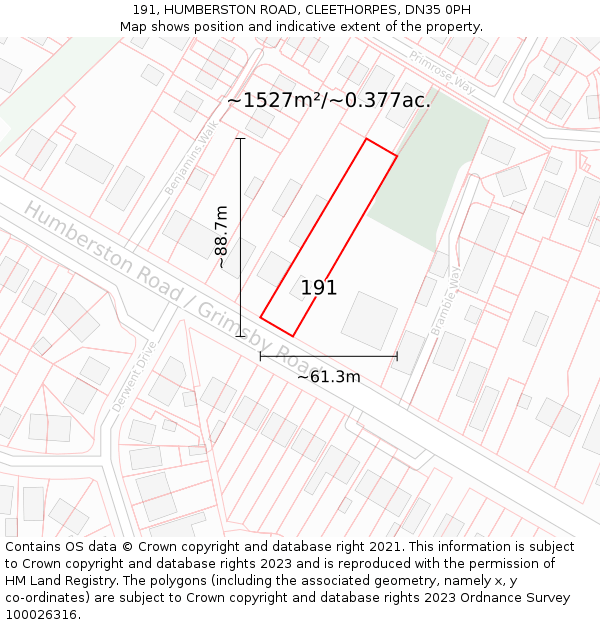 191, HUMBERSTON ROAD, CLEETHORPES, DN35 0PH: Plot and title map