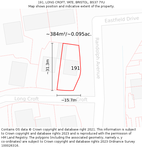 191, LONG CROFT, YATE, BRISTOL, BS37 7YU: Plot and title map