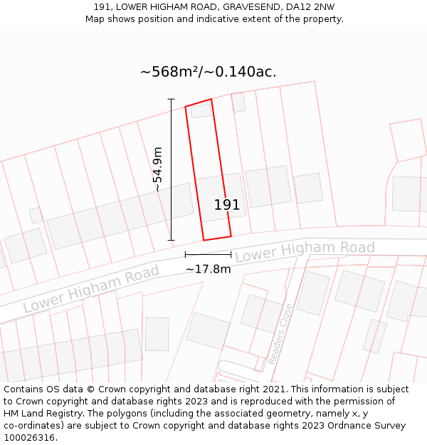 191, LOWER HIGHAM ROAD, GRAVESEND, DA12 2NW: Plot and title map
