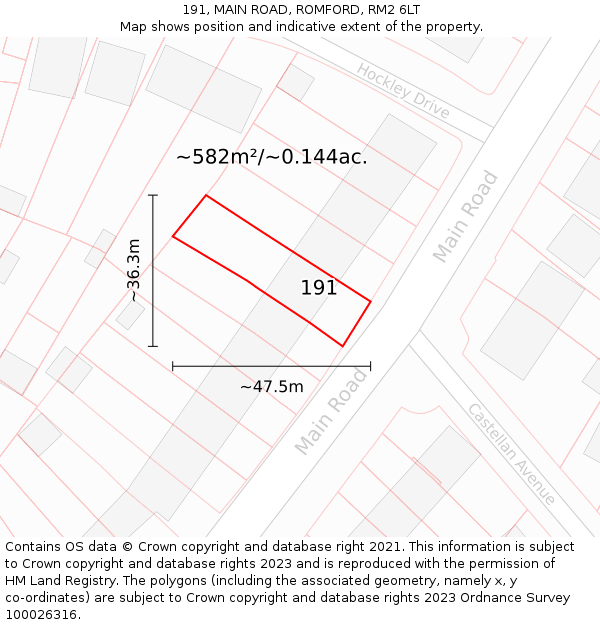 191, MAIN ROAD, ROMFORD, RM2 6LT: Plot and title map