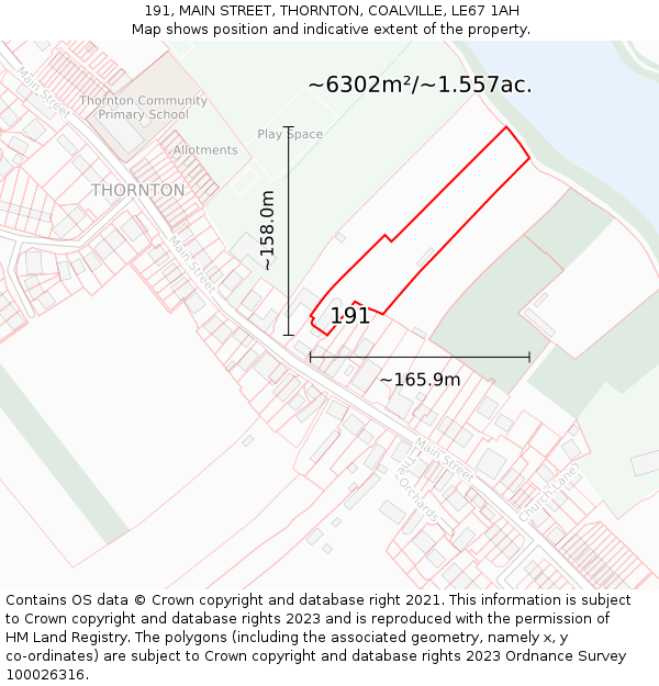 191, MAIN STREET, THORNTON, COALVILLE, LE67 1AH: Plot and title map