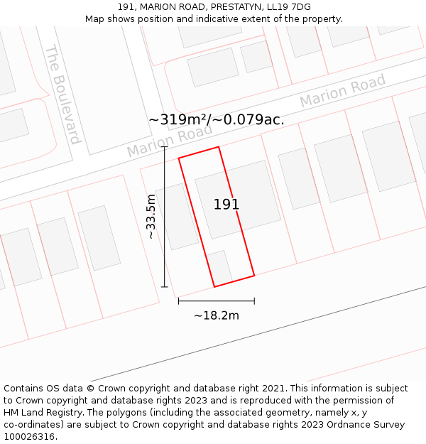 191, MARION ROAD, PRESTATYN, LL19 7DG: Plot and title map
