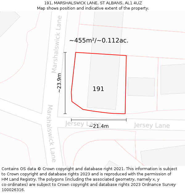 191, MARSHALSWICK LANE, ST ALBANS, AL1 4UZ: Plot and title map