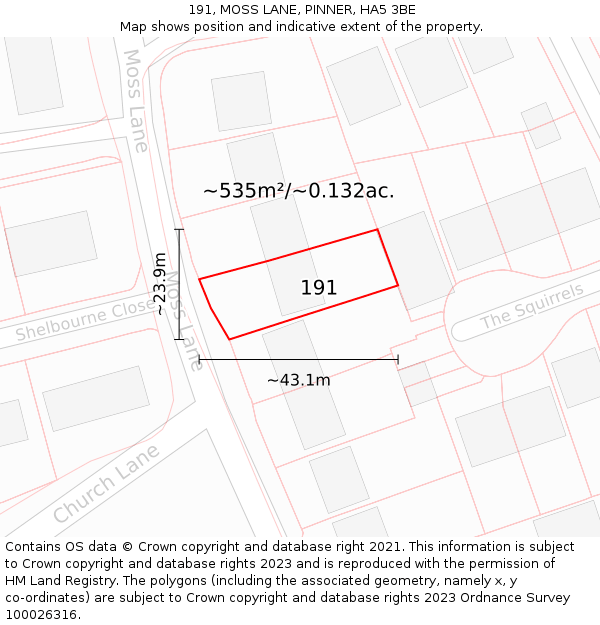 191, MOSS LANE, PINNER, HA5 3BE: Plot and title map