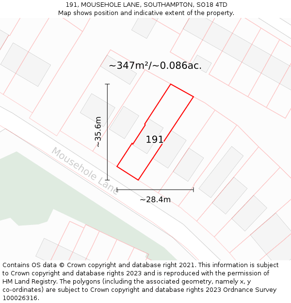 191, MOUSEHOLE LANE, SOUTHAMPTON, SO18 4TD: Plot and title map