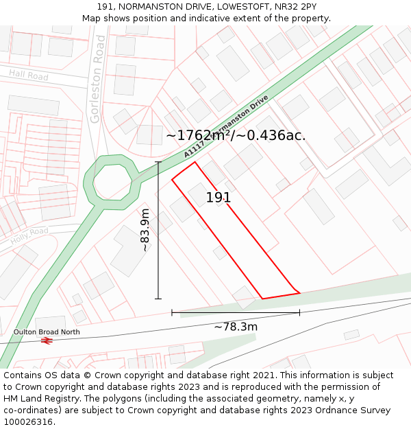 191, NORMANSTON DRIVE, LOWESTOFT, NR32 2PY: Plot and title map