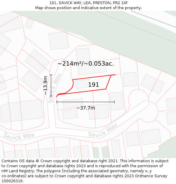 191, SAVICK WAY, LEA, PRESTON, PR2 1XF: Plot and title map