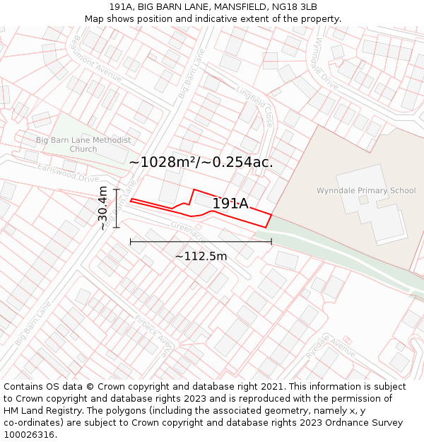 191A, BIG BARN LANE, MANSFIELD, NG18 3LB: Plot and title map