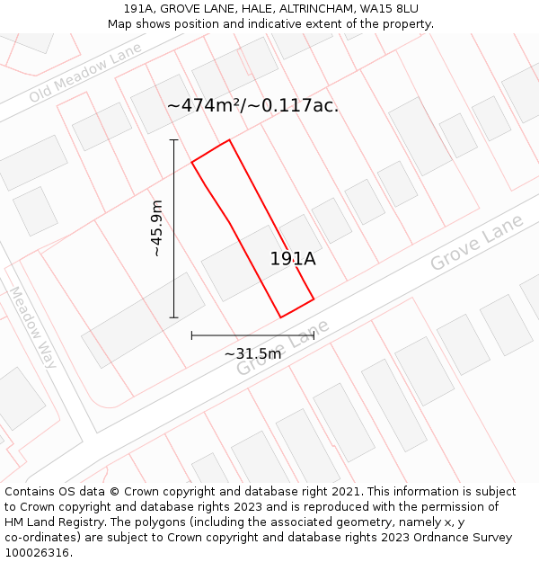 191A, GROVE LANE, HALE, ALTRINCHAM, WA15 8LU: Plot and title map