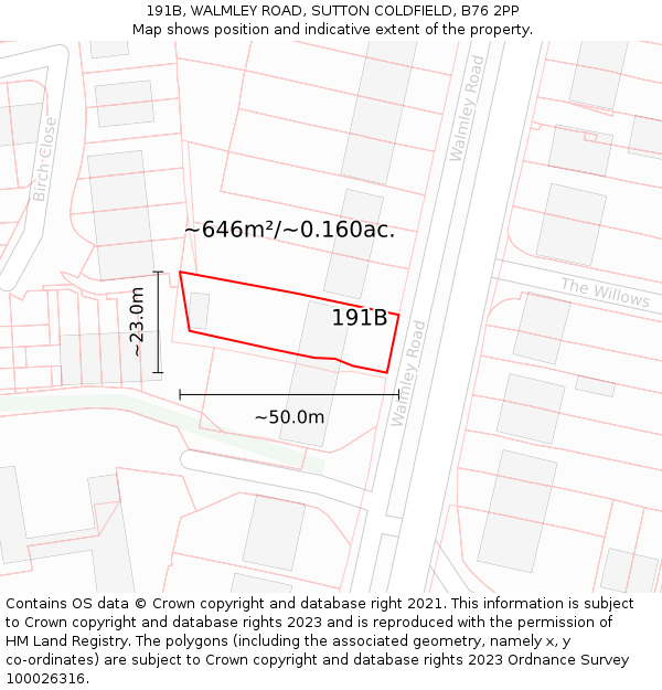 191B, WALMLEY ROAD, SUTTON COLDFIELD, B76 2PP: Plot and title map