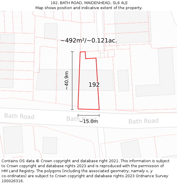 192, BATH ROAD, MAIDENHEAD, SL6 4LE: Plot and title map