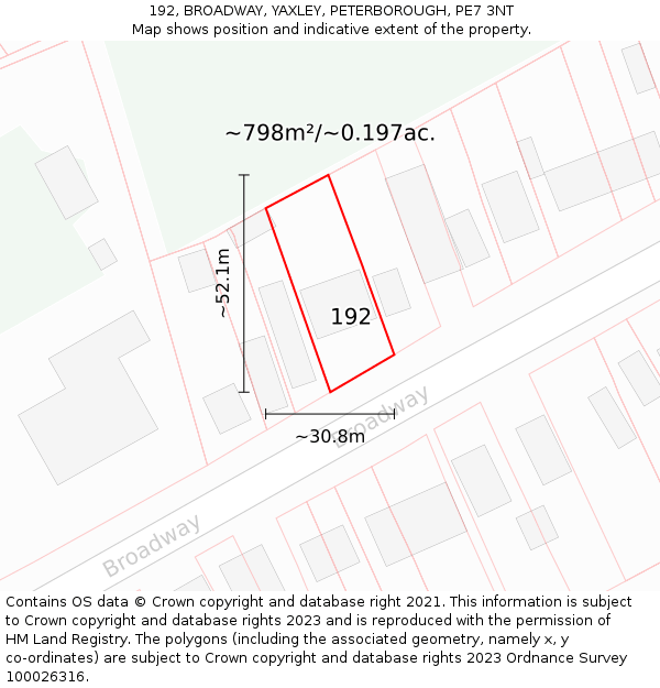 192, BROADWAY, YAXLEY, PETERBOROUGH, PE7 3NT: Plot and title map
