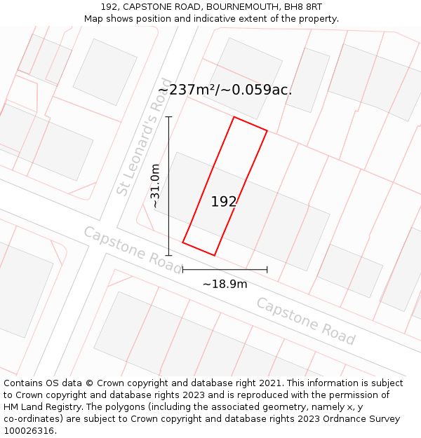 192, CAPSTONE ROAD, BOURNEMOUTH, BH8 8RT: Plot and title map