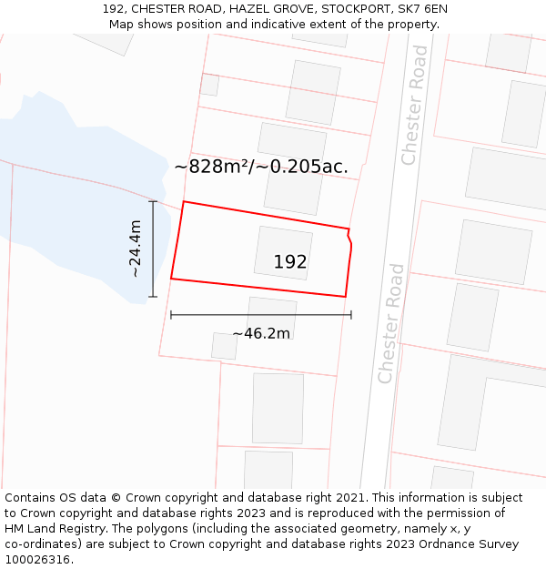 192, CHESTER ROAD, HAZEL GROVE, STOCKPORT, SK7 6EN: Plot and title map