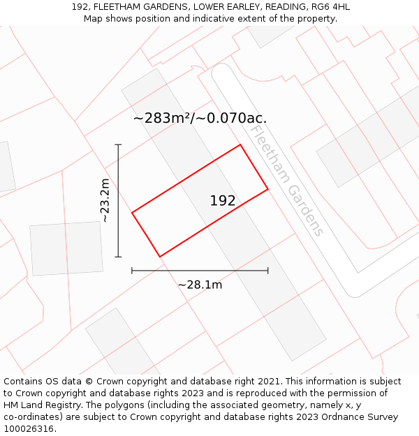 192, FLEETHAM GARDENS, LOWER EARLEY, READING, RG6 4HL: Plot and title map