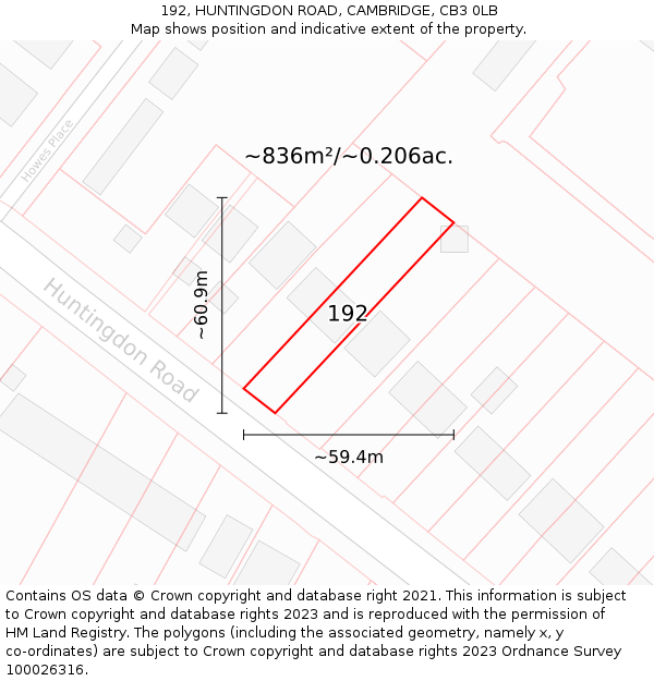 192, HUNTINGDON ROAD, CAMBRIDGE, CB3 0LB: Plot and title map
