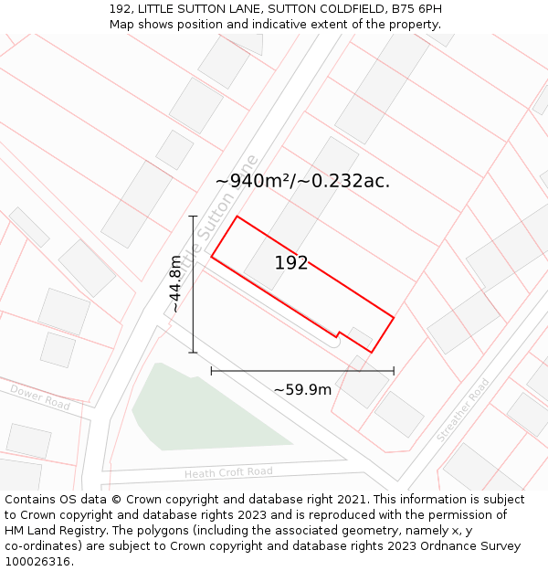 192, LITTLE SUTTON LANE, SUTTON COLDFIELD, B75 6PH: Plot and title map