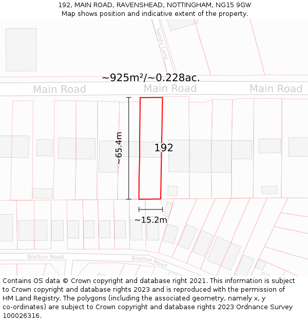 192, MAIN ROAD, RAVENSHEAD, NOTTINGHAM, NG15 9GW: Plot and title map