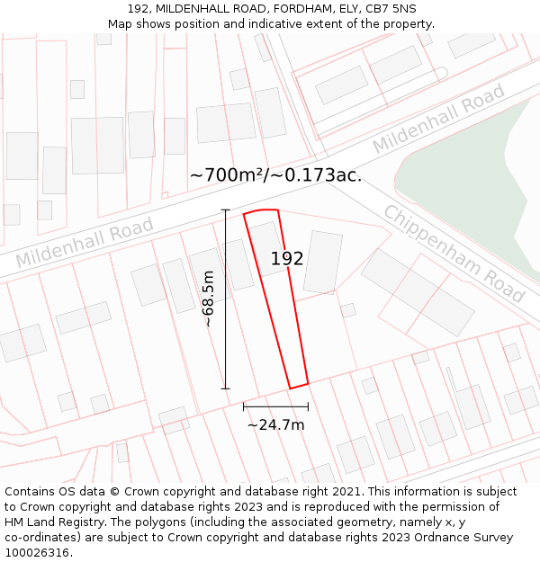 192, MILDENHALL ROAD, FORDHAM, ELY, CB7 5NS: Plot and title map