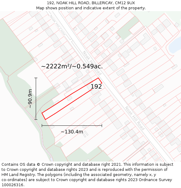 192, NOAK HILL ROAD, BILLERICAY, CM12 9UX: Plot and title map