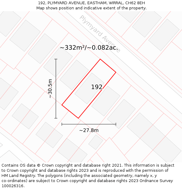 192, PLYMYARD AVENUE, EASTHAM, WIRRAL, CH62 8EH: Plot and title map