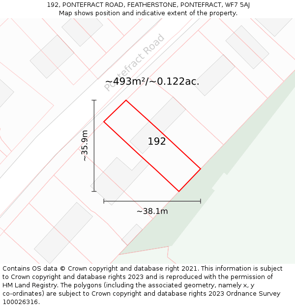 192, PONTEFRACT ROAD, FEATHERSTONE, PONTEFRACT, WF7 5AJ: Plot and title map