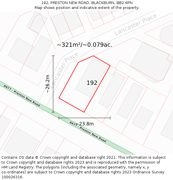 192, PRESTON NEW ROAD, BLACKBURN, BB2 6PN: Plot and title map