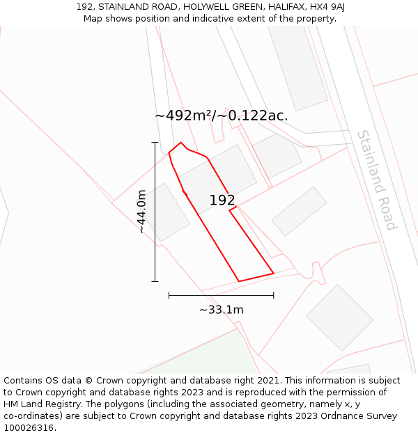 192, STAINLAND ROAD, HOLYWELL GREEN, HALIFAX, HX4 9AJ: Plot and title map