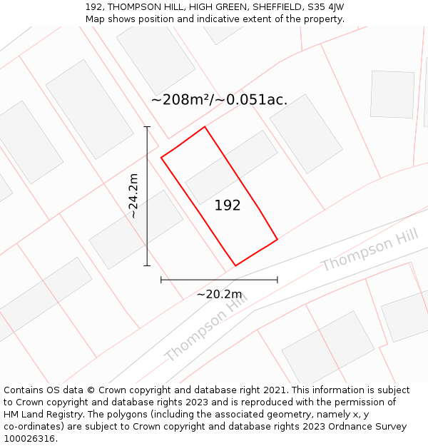 192, THOMPSON HILL, HIGH GREEN, SHEFFIELD, S35 4JW: Plot and title map