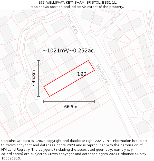 192, WELLSWAY, KEYNSHAM, BRISTOL, BS31 1JL: Plot and title map